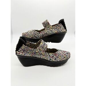 Bernie Mev Wedge Shoe Women 38 Multi Color Woven Elastic Mary Jane Lulia Comfort